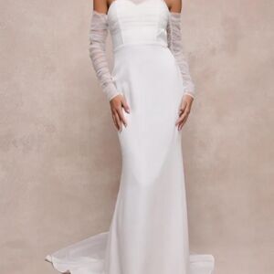 Lulus eternal bliss white tulle off the shoulder maxi wedding dress XS